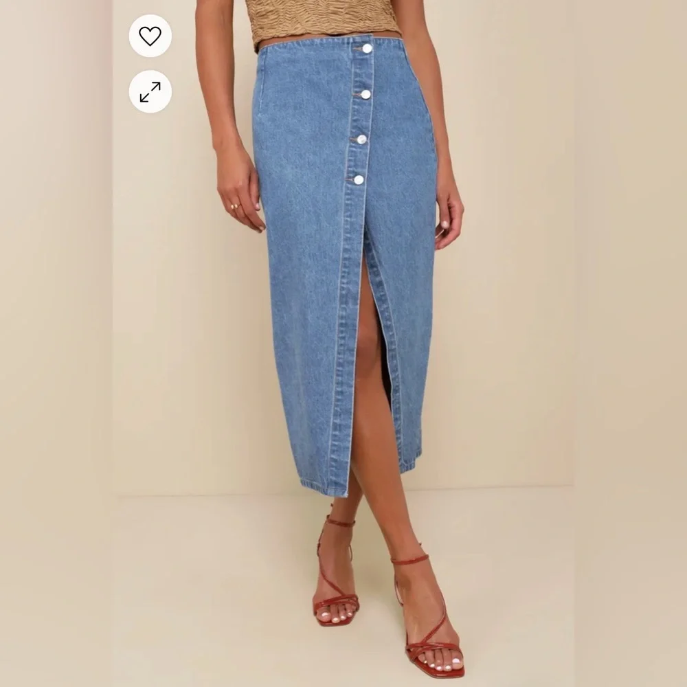 Lulus Asymmetrical Slit Denim Midi Skirt - Picture 8 of 8